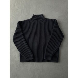 Vintage 2000s GAP Black Long Sleeve Cotton Ribbed Knit Sweater M Mock Neck
